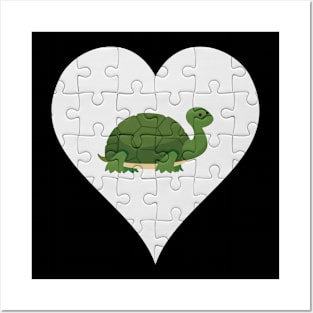 Jigsaw  Turtle Heart Design - Fish Turtle Posters and Art